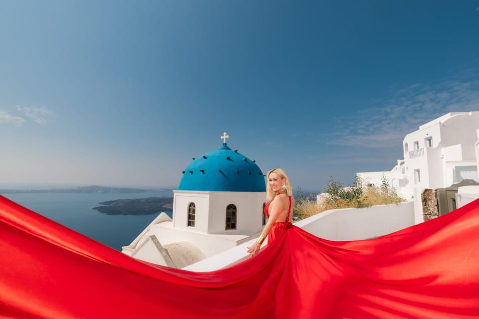 Flying dress Photoshoot in Santorini with Hotel Pickup - Dress Selection: 35 Choices Plus Hands-On Styling Help