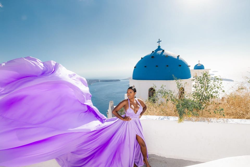 Flying dress Photoshoot in Santorini with Hotel Pickup - Photos and Delivery: Raw Files Now, Edited Photos on a Follow-Up Timeline
