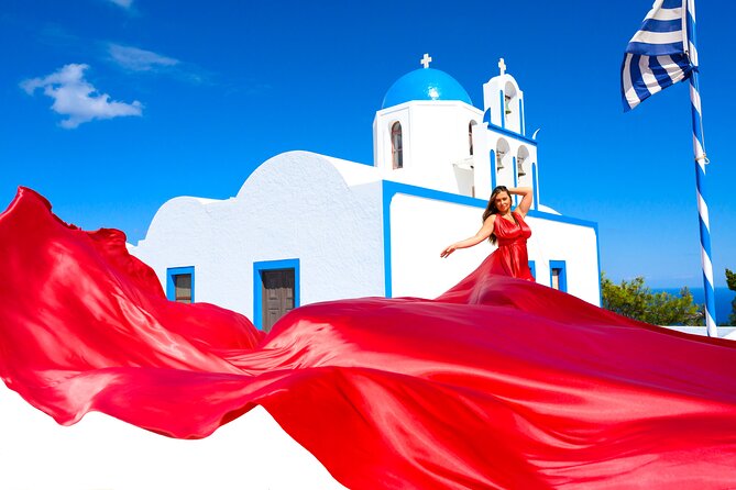 Santorini 2h Private Flying Dress Photoshoot with Transportation - Stop 2: Firostefani for softer viewpoints and calmer pacing
