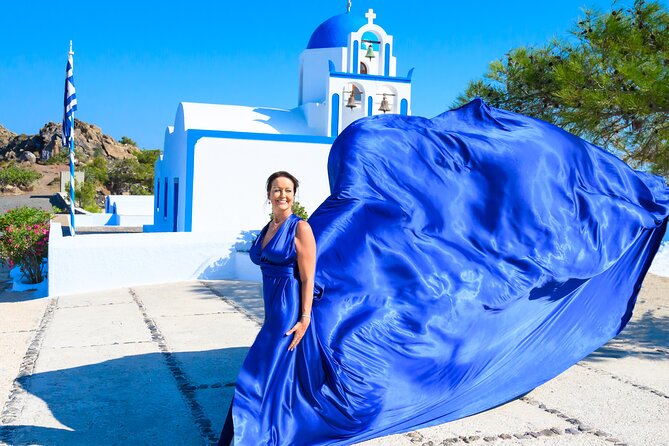 Santorini 2h Private Flying Dress Photoshoot with Transportation - Stop 3: Imerovigli for wide views and a more open feel