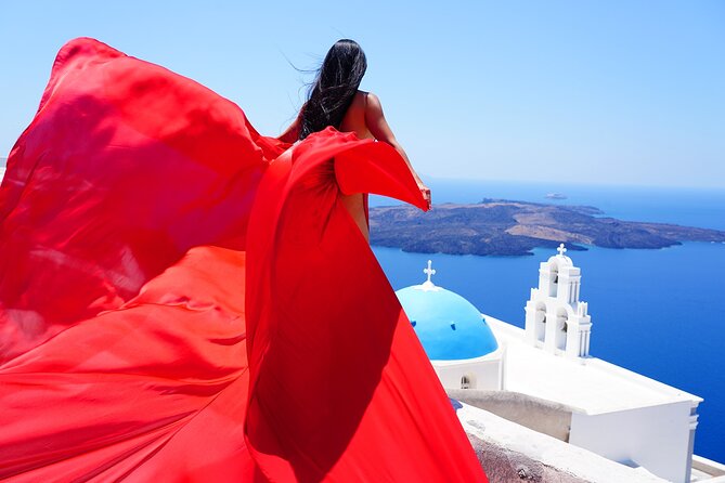 Santorini 2h Private Flying Dress Photoshoot with Transportation - Dress handling, makeup comfort, and why this beats DIY