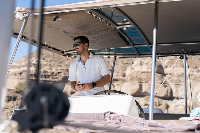 Santorini All-inclusive Catamaran Cruise with Thirassia Stop - The Food, Wine, and On-Deck Hangout