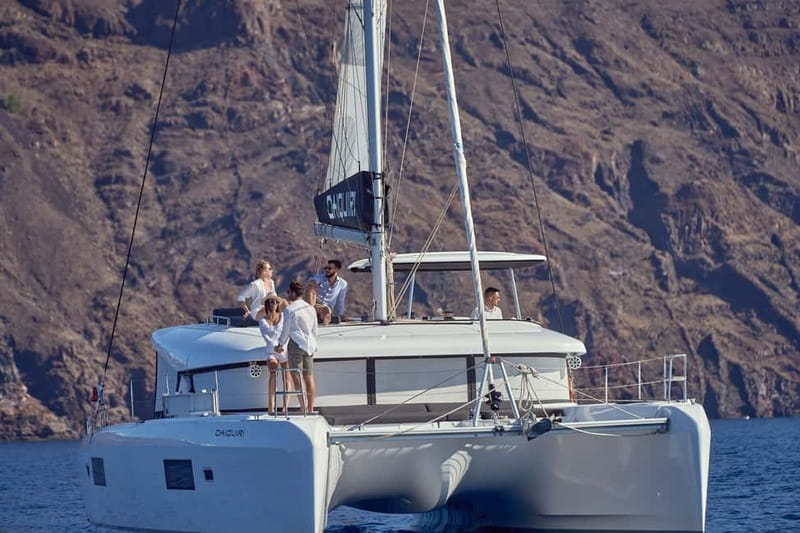 Santorini: Caldera Classic Catamaran Cruise w/ Meal & Drinks - Mésa Pigádia: More Colorful Water, More Time in the Sea