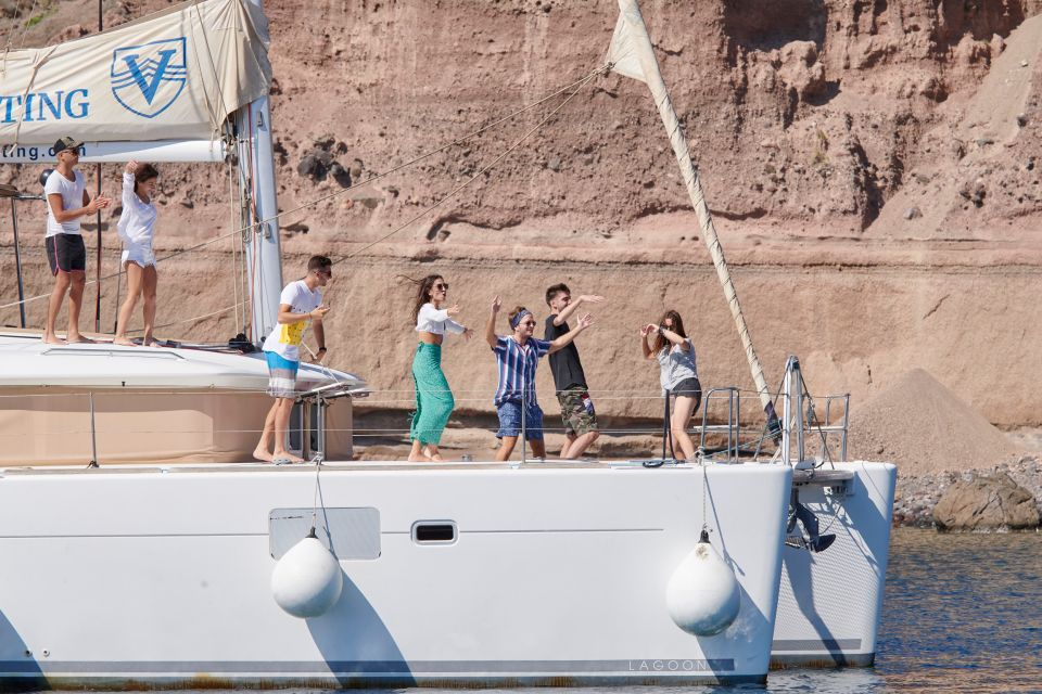 Santorini Gold Catamaran Cruise with Snorkel, BBQ & Open Bar - Vlychada Marina to the Caldera: how the day actually feels