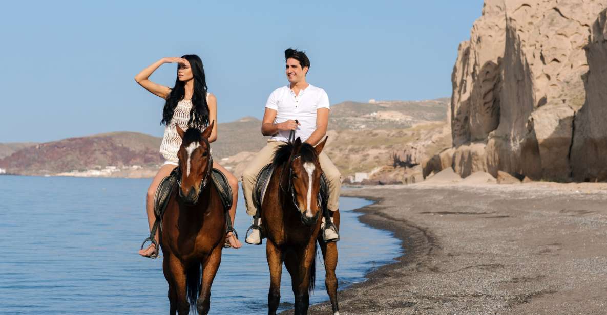 Santorini: Horseback Riding on the Black Sandy Eros Beach - Walking the line between sea and photos