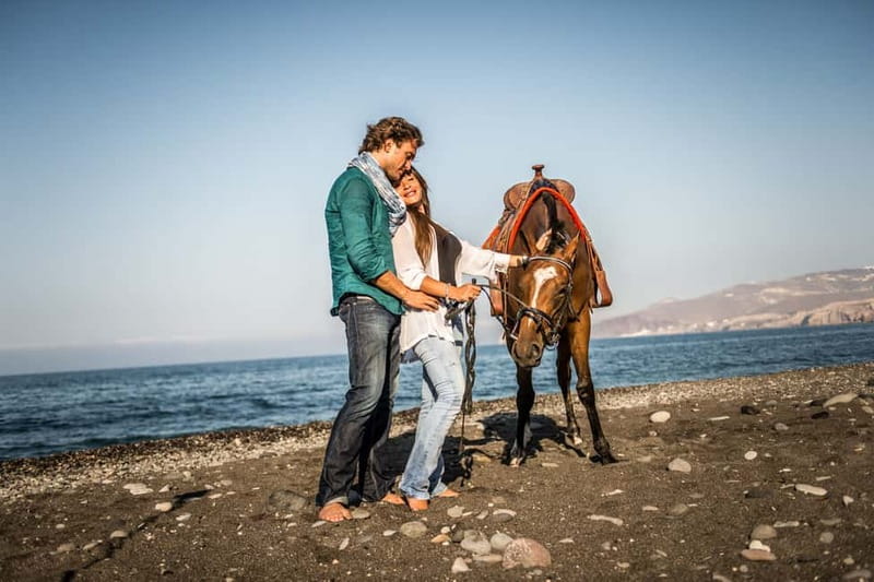 Santorini: Horseback Riding on the Black Sandy Eros Beach - From the hilltop stables down toward Vlychada’s cliffs