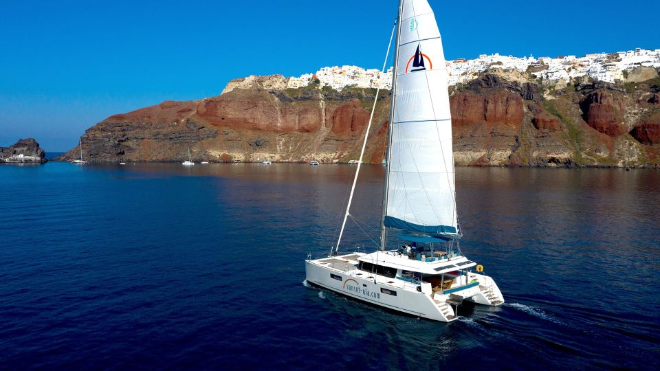 Santorini: Luxurious Catamaran Cruise with Meal & Open Bar - Red and White Beaches: snorkeling where the catamaran can’t dock
