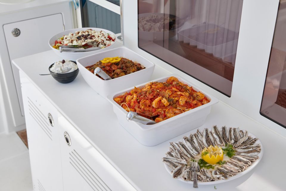 Santorini: Platinum Catamaran Cruise w/ BBQ Meal & Open Bar - Key points worth knowing