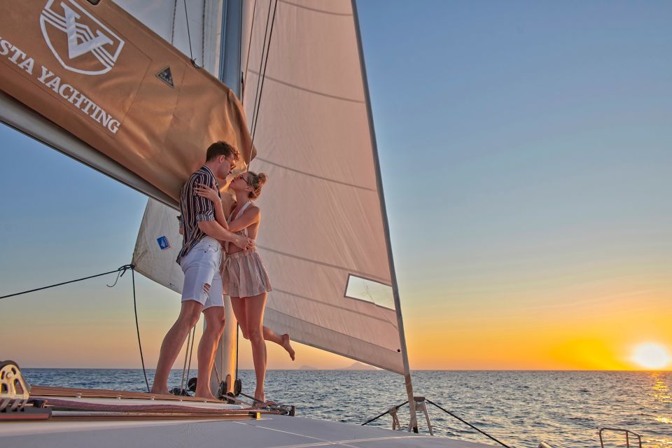 Santorini: Platinum Catamaran Cruise w/ BBQ Meal & Open Bar - A Platinum Catamaran Day That Feels Smaller Than It Is