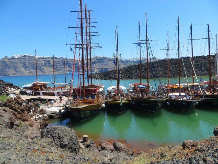 Santorini Port: 3 Hour Cruise to Volcano and Hot Springs - Palea Kameni hot springs swim: how the timing and water depth work