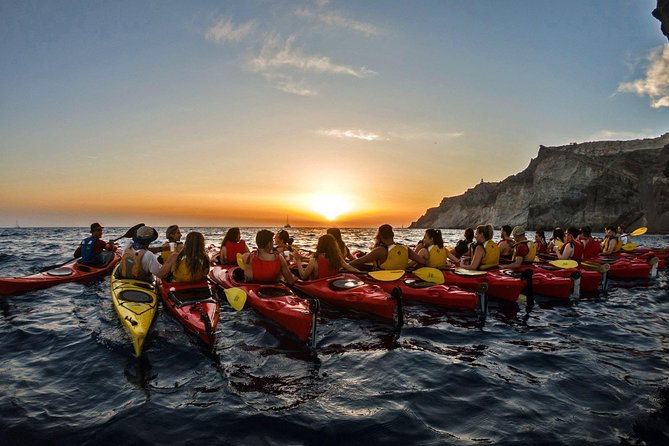 Santorini: Sunset Sea Kayak with Light Dinner with Pick-up Option - From pickup to Mesa Pigadia: start easy, look up often