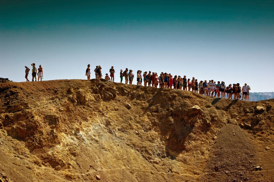 Santorini: Thirassia Islands and Volcano Guided Cruise - Palea Kameni hot springs: green sulphur water and the time crunch